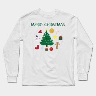 Christmas icons set and Merry Christmas greeting on white background Long Sleeve T-Shirt